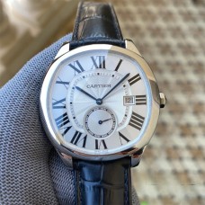 Drive De Cartier 40mm White Dial Black Leather Strap APSF A23J