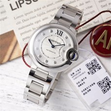 Ballon Bleu De Cartier 33mm White Dial Diamond Marker Two Hands SS Bracelet AF NH05A