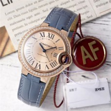 Ballon Bleu De Cartier 33mm RG Diamond Bezel Champagne Dial Blue Leather Strap AF NH05A