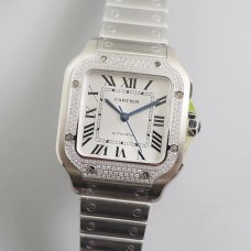 Santos Medium 35mm Diamond Bezel White Dial SS Bracelet BVF MY9015