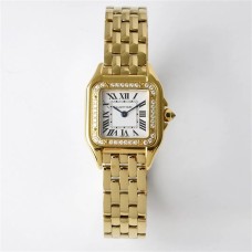 PANTHRE 22mm Ladies YG Diamond Bezel White Dial YG Bracelet BVF Swiss Quartz