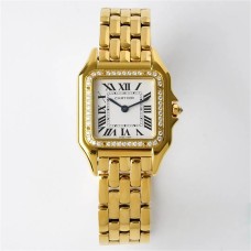 PANTHRE 27mm Ladies YG Diamond Bezel White Dial YG Bracelet BVF Swiss Quartz