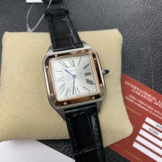 Santos Dumont 43.5*31.4mm RG/SS White Dial Black Leather Strap F1F Swiss Quartz