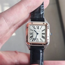 Santos Dumont 38×27.5mm RG/SS White Dial Black Leather Strap F1F Swiss Quartz