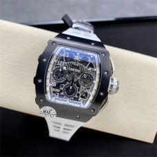 RM011 Chrono Black Ceramic Skeleton Dial White Crown White Rubber Strap KVF A7750