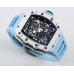 RM035 White Real NTPT Skeleton Dial Blue Crown Blue Rubber Strap BBRF NH05A
