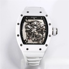 RM055 White Ceramic Skeleton Dial White Crown White Rubber Strap BBRF RMUL2