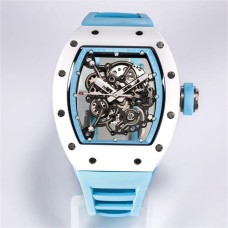 RM055 White Ceramic Skeleton Dial Blue Crown Blue Rubber Strap BBRF RMUL2