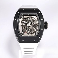 RM055 Black Ceramic Skeleton Dial Black Crown White Rubber Strap BBRF RMUL2