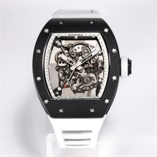 RM055 Black Ceramic Skeleton Dial White Crown White Rubber Strap BBRF RMUL2