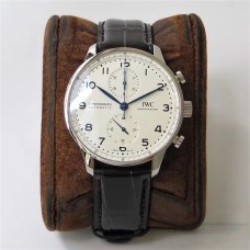 IWC Portugieser Chrono 41mm 150 Years White Dial Black Leather Strap ZF A7750