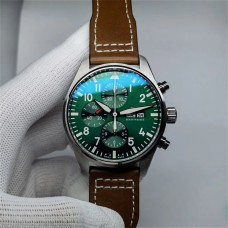 IWC Pilot Chrono 43mm IW377726 Green Dial Brown Leather Strap AZF A7750