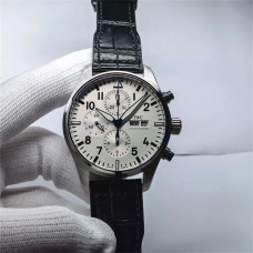 IWC Pilot Chrono 43mm IW377725 White Dial Black Leather Strap ZF A7750