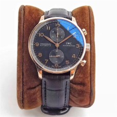 IWC Portugieser Chrono 41mm IW371482 RG Black Dial Brown Leather Strap ZF A7750