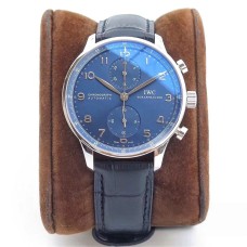 IWC Portugieser Chrono 41mm IW371491 Blue Dial Black Leather Strap ZF A7750