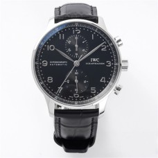 IWC Portugieser Chrono 41mm IW371609 Black Dial Black Leather Strap ZF A7750