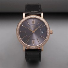 IWC Portofino 37mm Ladies Diamond Bezel RG Grey Dial Black Leather Strap V7F A2892