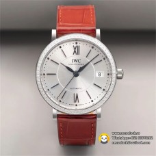 IWC Portofino 37mm Ladies Diamond Bezel Silver Dial Orange Leather Strap V7F A2892