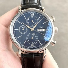 IWC Portofino Chrono 42mm IW391008 Black Dial Black Leather Strap TWF A7750