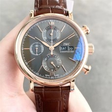 IWC Portofino Chrono 42mm IW391021 RG Grey Dial Brown Leather Strap TWF A7750