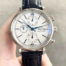 IWC Portofino Chrono 42mm IW391037 White Dial Blue Leather Strap TWF A7750