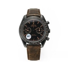 Speedmaster 44mm “Dark Side of The Moon” Real Ceramic Black Dial Brown Leather Strap N1F A7750