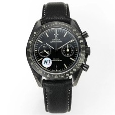 Speedmaster 44mm “Dark Side of The Moon” Real Ceramic Black Dial Black Leather Strap N1F A7750