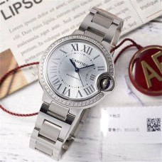 Ballon Bleu De Cartier 33mm Diamond Bezel White Dial SS Bracelet AF NH05A