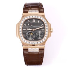 Nautilus 5724 40mm Diamond Bezel RG Grey Dial Brown Leather Strap GRF A240SC