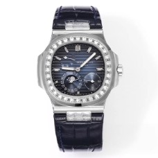 Nautilus 5724 40mm Diamond Bezel Blue Dial Black Leather Strap GRF A240SC
