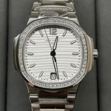 Nautilus 7118 35.2mm Ladies Diamond Bezel White Dial SS Bracelet 3KF A324SC