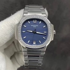 Nautilus 7118 35.2mm Ladies Diamond Bezel Blue Dial SS Bracelet 3KF A324SC