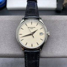 Calatrava 5227 39mm White Dial Black Leather Strap ZF A324SC
