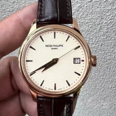 Calatrava 5227 39mm RG White Dial Black Leather Strap ZF A324SC