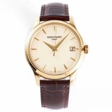 Calatrava 5227 39mm YG White Dial Brown Leather Strap ZF A324SC