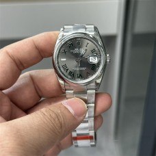 DateJust 36mm Wimbledon Smooth Bezel Grey Dial Green Roma Marker Oyster Bracelet VSF VS3235