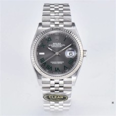 DateJust 36mm Wimbledon Fluted Bezel Grey Dial Green Roma Marker Jubilee Bracelet Clean Factory CF VR3235