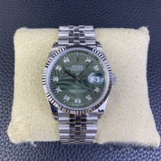 DateJust 36mm Fluted Bezel Green Palm Dial Diamond Marker Jubilee Bracelet VSF VS3235