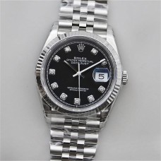 DateJust 36mm Fluted Bezel Black Dial Diamond Marker Jubilee Bracelet VSF VS3235