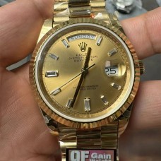 QF Gain Weight A2836 DayDate 40MM YG YG Dial Diamond Marker President Bracelet