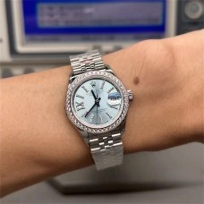 DateJust 28mm Ladies Diamond Bezel Ice Blue Dial Diamond Roma Marker Oyster Bracelet TWF A2236