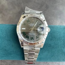 DateJust 41mm Wimbledon Fluted Bezel Grey Dial Green Roma Marker Oyster Bracelet VSF VS3235