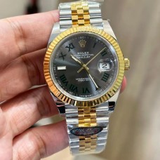DateJust 41mm Wimbledon Fluted Bezel Grey Dial Green Roma Marker YG/SS Jubilee Bracelet Clean Factory CF VR3235