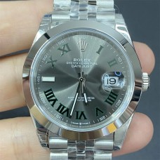 DateJust 41mm Wimbledon Smooth Bezel Grey Dial Green Roma Marker Jubilee Bracelet VSF VS3235