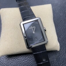 Boy Friend 26.7 x 34.6mm Date Black Dial Black Leather Strap BVF Swiss Quartz