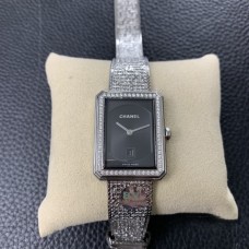Boy Friend 26.7 x 34.6mm Diamond Bezel Date Black Dial SS Bracelet BVF Swiss Quartz
