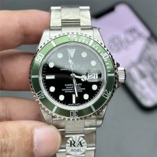 Submariner 40mm 16610LV 904L Green Bezel Black Dial No Rehaut SS Bracelet RAF A3135